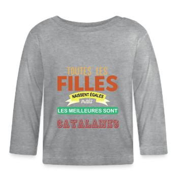 Les meilleures sont catalanes - T-shirt manches longues bio Bébé - gris chiné - Devant