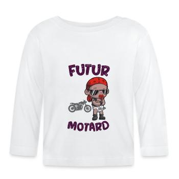 Grossesse - Naissance - Arrivée de bébé - Motard - T-shirt manches longues bio Bébé - blanc - Devant