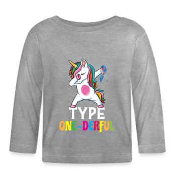 Type One Derful Licorne Type 1 Diabète DT1 - T-shirt manches longues bio Bébé - gris chiné - Devant