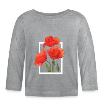 Poppy Poppies Aquarelle peinte à la main - T-shirt manches longues bio Bébé - gris chiné - Devant