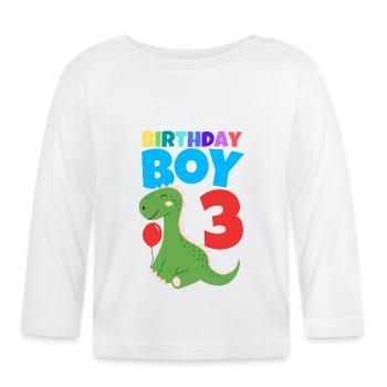 Birthday Boy 3. Geburtstag Dinosaurier - Baby Bio-Langarmshirt - Weiß - Vorne