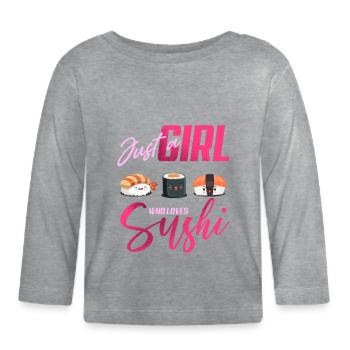Juste une fille qui aime les sushis drôles de riz japonais - T-shirt manches longues bio Bébé - gris chiné - Devant