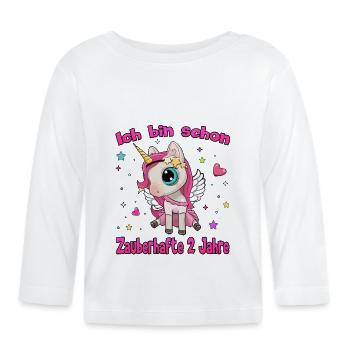 Mädchen Einhorn 2. Geburtstag Ich bin 2 Jahre - Baby Bio-Langarmshirt - Weiß - Vorne
