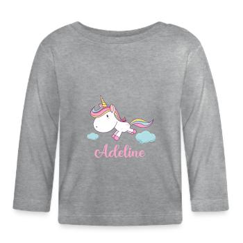 ADELINE Rose Licorne Nouveauté - T-shirt manches longues bio Bébé - gris chiné - Devant