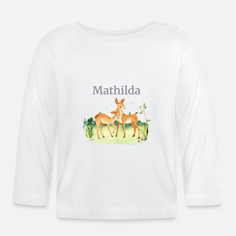Waldtier Reh Blumen Name Mathilde - Baby Bio-Langarmshirt - Weiß