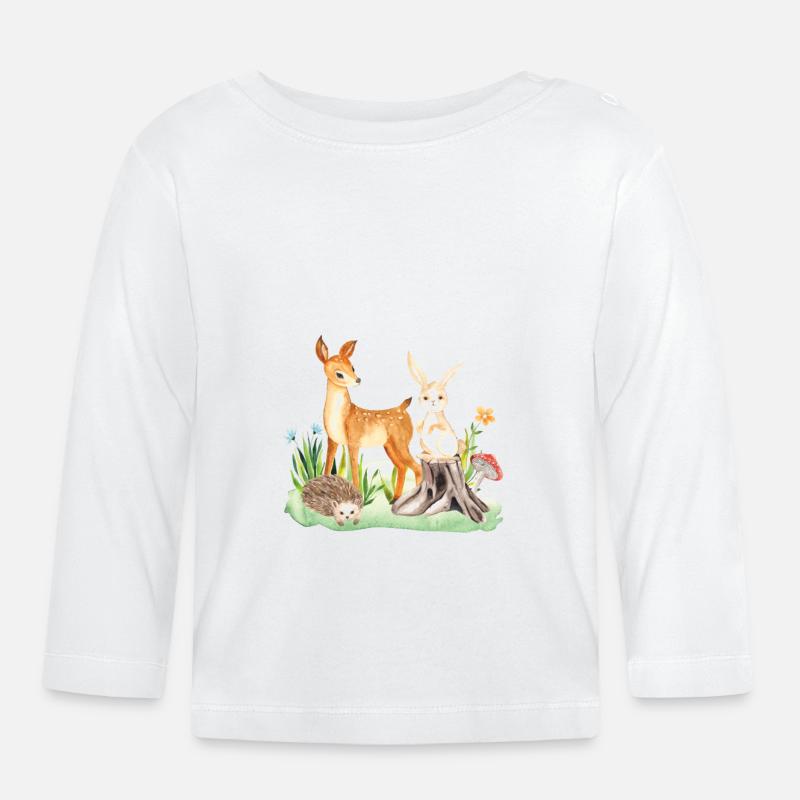 Animal cerf lapin hérisson Sofia - T-shirt manches longues bio Bébé - blanc