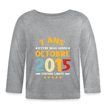 7 Ans Anniversaire Né(e) en Octobre 2015 - T-shirt manches longues bio Bébé - gris chiné - Devant