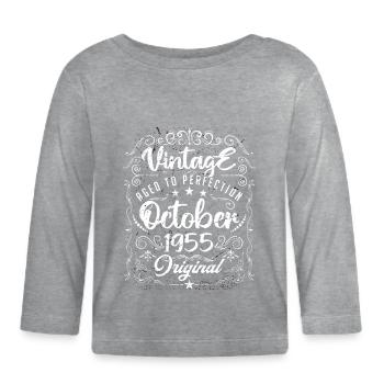 Vintage born in October 1955. - Organic Baby Long Sleeve T-Shirt - heather grey - Front