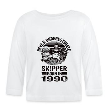 Never Underestimate Skipper né en 1990 - T-shirt manches longues bio Bébé - blanc - Devant