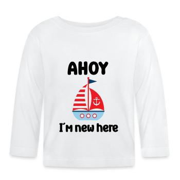 Ahoy am new here birth baby Hamburg anchor - Organic Baby Long Sleeve T-Shirt - white - Front