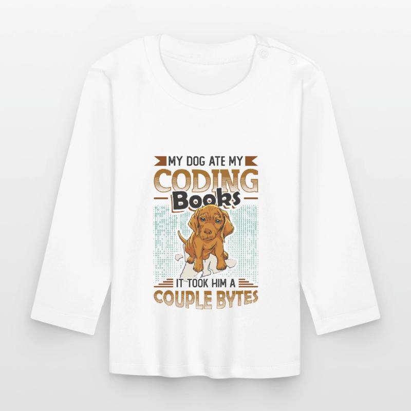 Dog Bytes Code Computer Joke Programming Organic Baby Long Sleeve T-Shirt