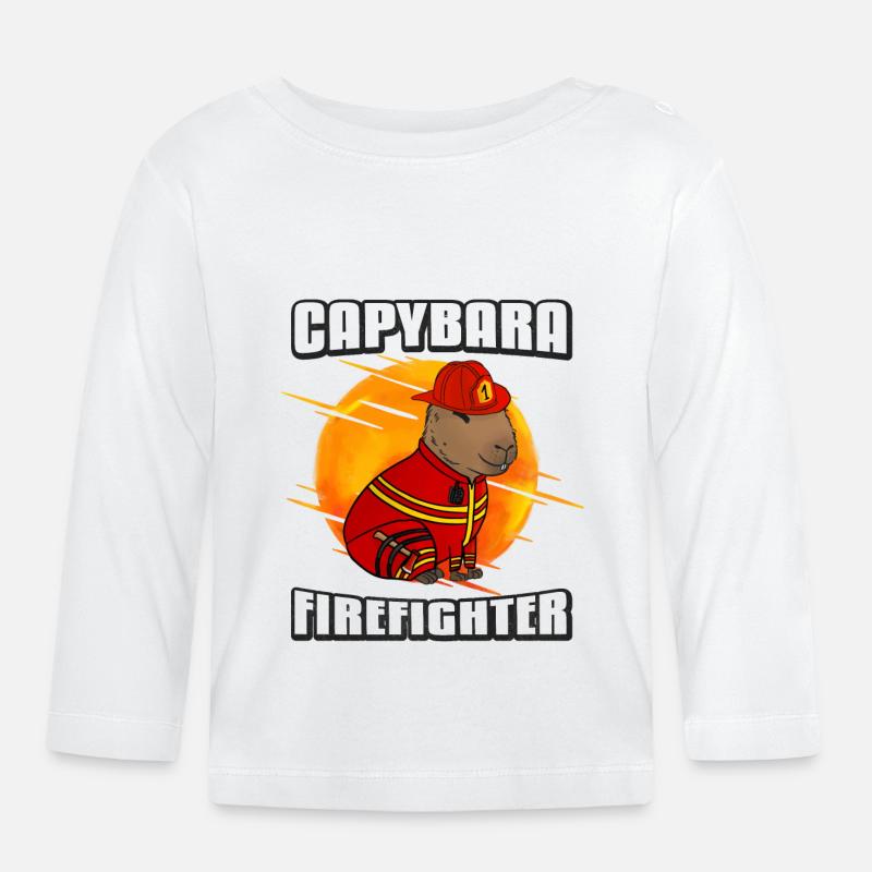 Pompier Capybara - T-shirt manches longues bio Bébé - blanc