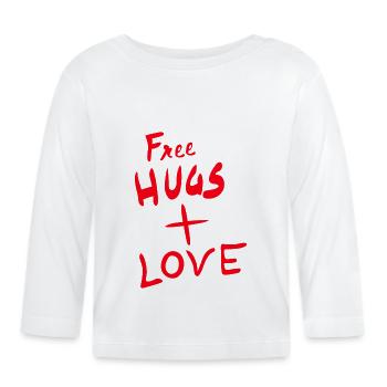 Free Hugs plus Love in red like love - Organic Baby Long Sleeve T-Shirt - white - Front
