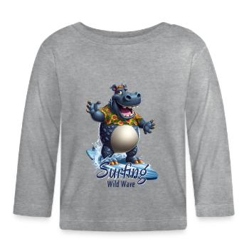 Drôle d’hippopotame avec une planche de surf - surfeur - T-shirt manches longues bio Bébé - gris chiné - Devant