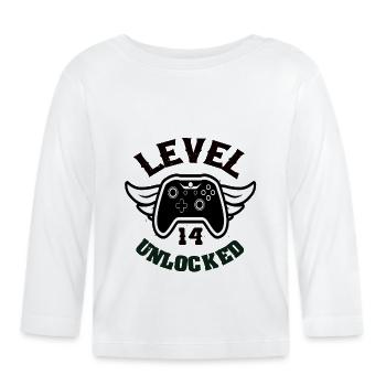 Level 14 Unlocked 14 Geburtstag - Baby Bio-Langarmshirt - Weiß - Vorne