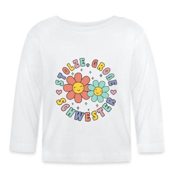 Große Schwester niedliche Blumen im 70s Stil - Baby Bio-Langarmshirt - Weiß - Vorne