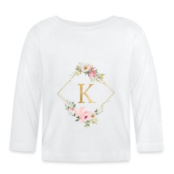 Customisable Monogram K Pastel Floral - Organic Baby Long Sleeve T-Shirt - white - Front