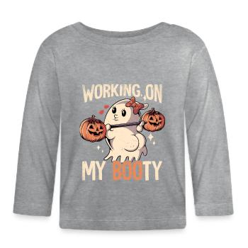 Working On My Booty Halloween - Baby Bio-Langarmshirt - Grau meliert - Vorne
