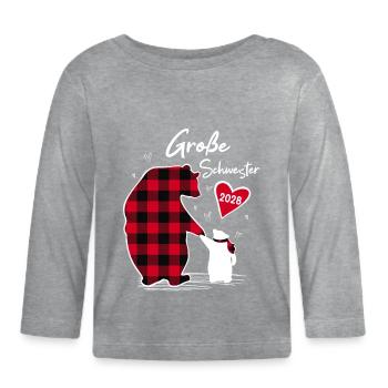 Große Schwester Bär 2028 - Baby Bio-Langarmshirt - Grau meliert - Vorne