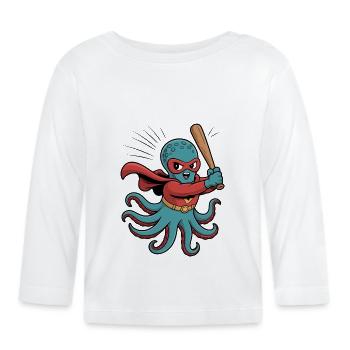 Baseball Octopus Superhero - T-shirt manches longues bio Bébé - blanc - Devant