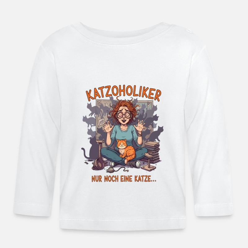 Katzoholiker Nur noch eine Katze - Lustiger Spruch - Baby Bio-Langarmshirt - Weiß