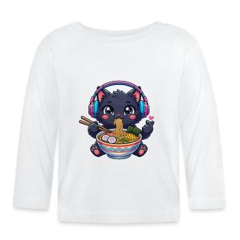 Kawaii Black Cat Ramen K-pop - Organic Baby Long Sleeve T-Shirt - white - Front