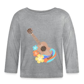 Brown wave pattern ukulele with Hibiscus flowers - Organic Baby Long Sleeve T-Shirt - heather grey - Front
