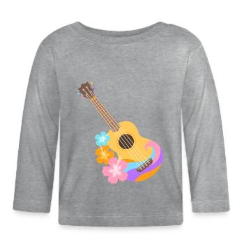 Colorful Ukulele Wave Pattern with Hibiscus Flowers - Organic Baby Long Sleeve T-Shirt - heather grey - Front