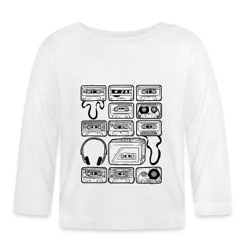 Kassetten - Vintage, Retro - Doodles - Rekorder - Baby Bio-Langarmshirt - Weiß - Vorne