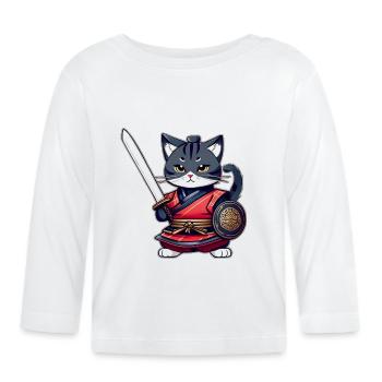 Mignon chat samouraï - T-shirt manches longues bio Bébé - blanc - Devant