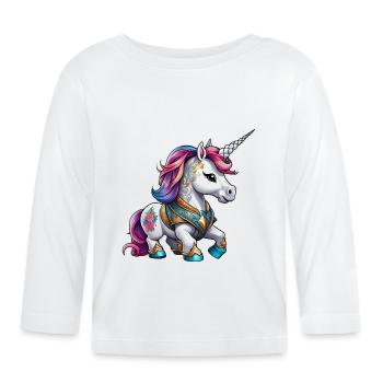 Cute rainbow unicorn with tattoos - Organic Baby Long Sleeve T-Shirt - white - Front