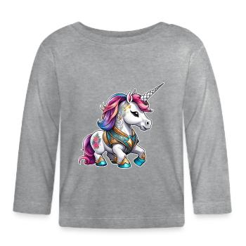 Licorne arc-en-ciel mignonne avec tatouages - T-shirt manches longues bio Bébé - gris chiné - Devant