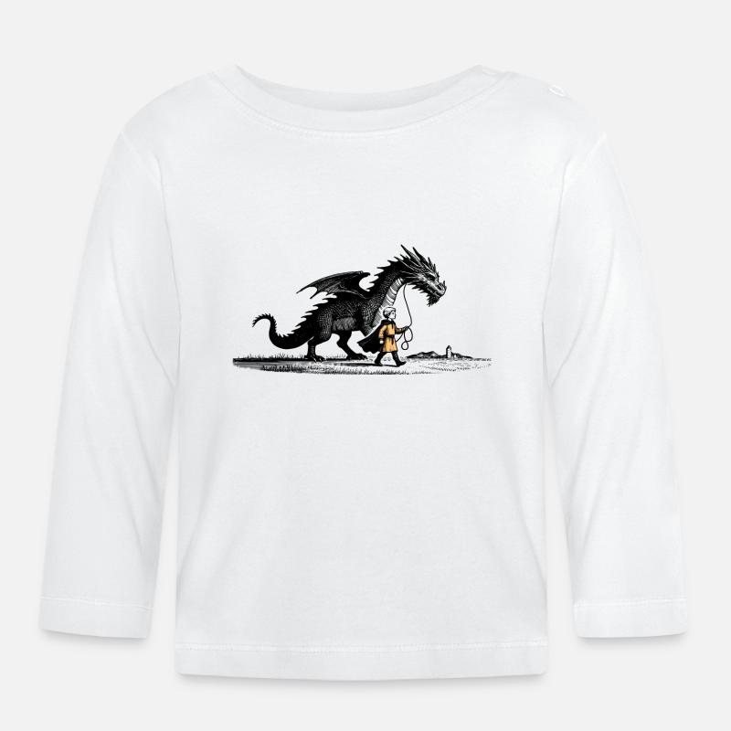Kleiner Junge mit Drachen - Baby Bio-Langarmshirt - Weiß