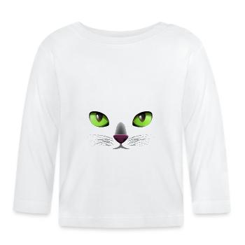 Visage de chat Yeux verts - T-shirt manches longues bio Bébé - blanc - Devant