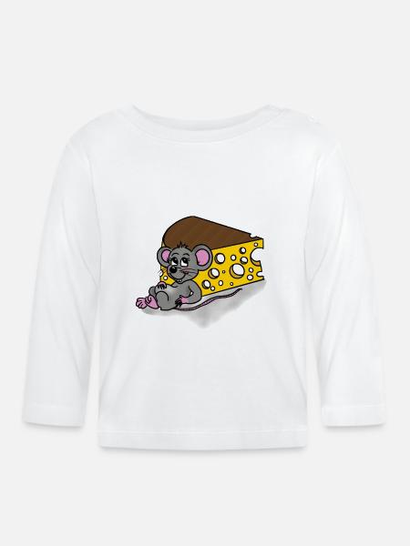 Mouse and cheese - Organic Baby Long Sleeve T-Shirt - white