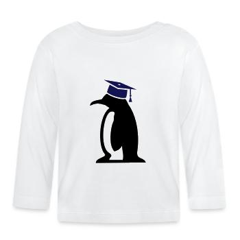 Pingouin avec un chapeau de docteur, cadeau pour une thèse de doctorat - T-shirt manches longues bio Bébé - blanc - Devant