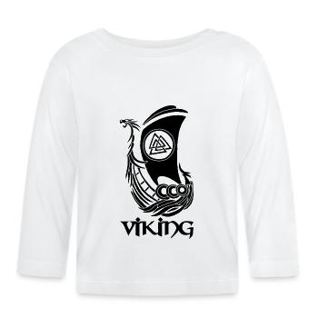 Wikingersymbol eines schwarzen Drakkar - Baby Bio-Langarmshirt - Weiß - Vorne