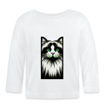Katzengesicht - Baby Bio-Langarmshirt - Weiß - Vorne