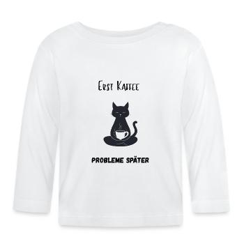 Zen Katze mit Kaffeetasse - Baby Bio-Langarmshirt - Weiß - Vorne