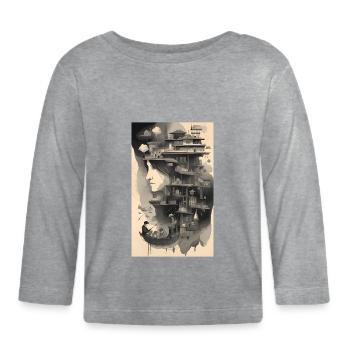 Paysage onirique à l’encre de maternité - T-shirt manches longues bio Bébé - gris chiné - Devant