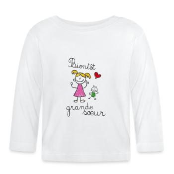 bientôt grande sœur dessin d'enfant - T-shirt manches longues bio Bébé - blanc - Devant