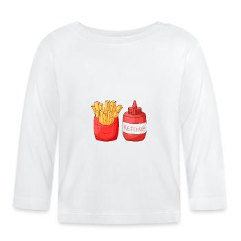 Frites ketchup frites - T-shirt manches longues bio Bébé - blanc - Devant