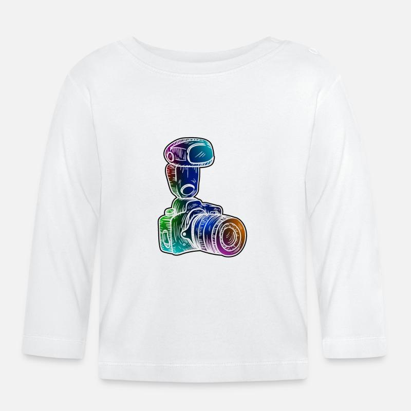 Spiegelreflex Kamera mit Blitz - Baby Bio-Langarmshirt - Weiß