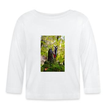Woodpecker on Mossy Log - Organic Baby Long Sleeve T-Shirt - white - Front