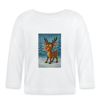 Rentier mit roter Nase im Winterwald - Baby Bio-Langarmshirt - Weiß - Vorne
