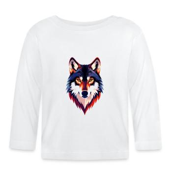 Farbiger Wolfkopf Wolfsblick Wolf Kopf Motiv - Baby Bio-Langarmshirt - Weiß - Vorne