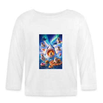 Shark with pizza & space dogs - Organic Baby Long Sleeve T-Shirt - white - Front