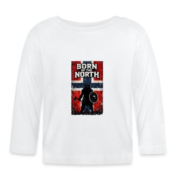 Né du Nord – Drapeau de Norvège du guerrier viking - T-shirt manches longues bio Bébé - blanc - Devant