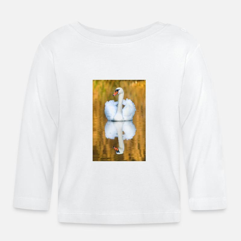 Schwanensee, Schwan im See mit Spiegelbild - Baby Bio-Langarmshirt - Weiß