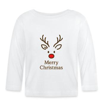 Cerf Rudolph Joyeux Noël doux - T-shirt manches longues bio Bébé - blanc - Devant